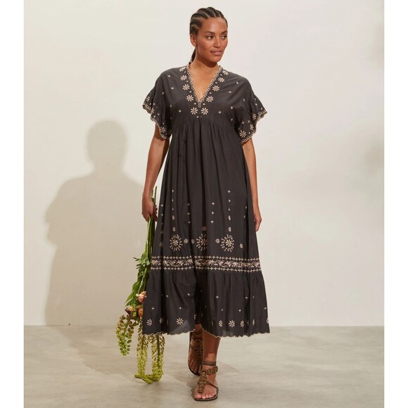 Odd Molly Kathleen Midi Dress Floral Embroidered Kimono Eyelet Resort S-1 254651 - Picture 2 of 10